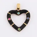 Black enamel heart charm with colorful zircon stones and gold-plated hollow frame - Black Heart with 4 Gems Style (L282538-Black)