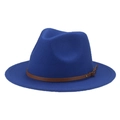 Cappello fedora in feltro blu reale per bambini con un nastro decorativo in pelle marrone - 57cm Adulto / Blu