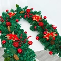 Lush Christmas garland with red poinsettias, shiny baubles and pine cones on green pine - Style D (Classic Red Poinsettia) / 1.8m (No Lights)
