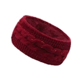 Red winter cable knit headband with warm fleece lining and colorful flecks for ear protection - Wine Red with Confetti