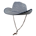 Dettaglio della trama del cappello da cowboy in paglia a righe blu e bianche con cordino - M (56-58cm) / Blu navy