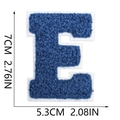 Detailed measurement of blue chenille letter E patch showing 7cm height on white background - Blue-Letter E