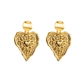 Golden heart-shaped stud earrings with vintage ripple texture and smooth heart relief - Ripple Relief Center Heart Stud Earrings (ZE0513)