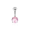 Surgical steel belly ring with round pink zircon gemstone on a clean white background - Pink Zirconia