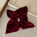 Burgundy velvet checkered hair tie with white pearls decoration for women ponytail - Burgundy Velvet Pearl Corners