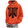 Orange oversized hoodie featuring a black skeleton rib cage graphic print for streetwear - S / Tops / Orange