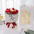 Hand-knitted strawberry crochet bouquet with white fleece wrap and gift bag - 11 Strawberries Bouquet