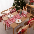 Chemin de table de Noël rouge avec motifs de renne et flocons sur une table en bois - 35*140cm / Cerf de Noël Carré (Triangle)