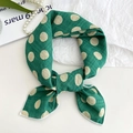 Green cotton linen neck scarf with large beige polka dots and fine stitched edges - Green Polka Dot