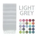 Striped Turkish beach towel in light gray with fringe detail and multi-color options - Light Gray
