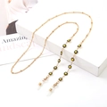 Golden eyewear chain with black daisy flower charms and anti-slip silicone loops - 1060-8 (Daisy Black)