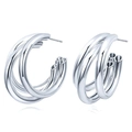 Triple layer silver hoop earrings with a polished metallic finish in high fashion style - Silver