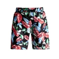 Détail du short de bain homme noir avec imprimé tropical coloré et cordon de serrage - Garçon 104 / Haut Orange avec Bas à Imprimé Feuilles