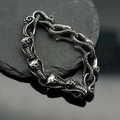 Punk Edelstahl Armband mit Kobra-Köpfen auf schwarzem Stein, silberner Biker-Schmuck - Vintage Schwarz