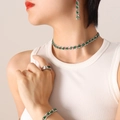 Silver stainless steel jewelry set with green cubic zirconia necklace earrings and bracelet - P256-Silver Color Green Zirconia Necklace-35+5cm