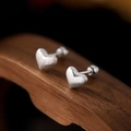 Brushed silver heart-shaped stud earrings with a minimalist screw-back design for women - Brushed Heart Style (A283)