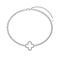 Elegant S925 sterling silver four-leaf clover tennis bracelet with white zircon stones - Hollow Clover Pendant / Silver