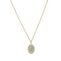 Détail d'une chaîne en or 18K avec pendentif ovale argenté et chat peint à la main et étoiles - Chat Émaillé Or Avec Chaîne En Or