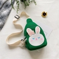 Green canvas kids chest bag with white rabbit face and pink sequined ears design - Green Bunny