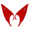 Red latex elf ears with diamond rhinestones for Halloween cosplay party costumes - 12CM OPP Bag / Red With White Gem