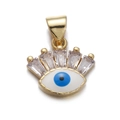 Golden evil eye pendant with white enamel and sparkling rectangular cubic zirconia gems - CX141-7 Baguette Zircon Evil Eye