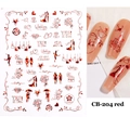 Detail of red 3D self-adhesive nail stickers featuring roses hearts and wedding text - CB-204 Wedding Couple Silhouette Style (CB-204) / Red