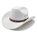 Classic white felt western cowboy hat with brown leather buckle band and silver rivets - M (56-58cm) / White
