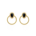 Orecchini vintage in acciaio inossidabile con anello dorato e pietra naturale nera - Placcato Oro 14K / Stile Pietra Nera a Goccia Intrecciata(SE21041701B)