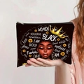 Detail of canvas pouch featuring a black queen crown print and motivational words - Black Queen Crown Sunflower (jiayingpbb0314)