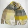 Thick yellow and grey plaid scarf with soft fringe trim for winter warmth - 24# (Yellow Grey Beige Plaid)