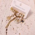 Golden titanium steel earring set with clover, evil eye, and tree of life charms - Style 13