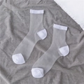 Transparente weiße Netzhaut-Socken mit verstärkter Ferse auf Leinenhintergrund - Einheitsgröße (34-40) / Einfarbig Weiß