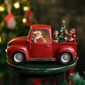 Camión de Navidad rojo vintage con bola de nieve de Papá Noel y figuritas de elfos - Camión de Elfo