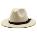 Dettaglio cappello fedora in lana crema con nastro nero, bottone dorato e nappa - M (56-58cm) / Beige
