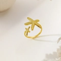 Golden double starfish open ring in stainless steel with detailed textured finish - Gold Starfish Style