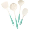 4-piece silicone kitchen utensil set with white heads and turquoise handles - White Green Set (Spatula Slotted Spoon Soup Spoon And Rice Spoon)