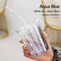 Short Blue+White Lid+Clear Straw