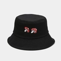 Dettaglio del ricamo a fungo sul cappello alla pescatora in cotone nero e cuciture fini - M (56-58cm) / Nero