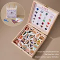 Wooden box set of 20 natural raw crystals and mineral specimens with labels - Mixed Raw Stone Wooden Box Storage Set