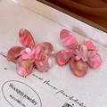 Pink marble textured floral acetate earrings with elegant gold center accent detail - Pink (79# Silver Earring Post)