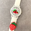 Cute children's white silicone watch with 3D strawberry designs and round dial - White
