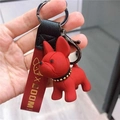 Creative red French Bulldog keychain featuring a gold foil leather strap and studded collar - B58 French Bulldog / Resin / Burgundy