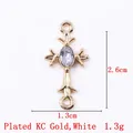 KC gold plated alloy cross pendant with white crystal for jewelry making and earrings - Oval White Stone Cross / 11785 Gold White