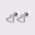 Elegant hollow heart earrings with shimmering zircon pavé in silver screw-back design - Silver Large Open Heart