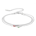 Silver double-layer stainless steel bracelet featuring a colorful Palestine map charm - Silver Double Snake Chain