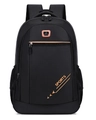 Black casual sports backpack with orange zippers and side mesh bottle pocket - 8012 Orange