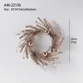 Champagne gold Christmas wreath 24cm with metallic ornaments and glitter leaves - Champagne Gold Glitter Wreath Medium