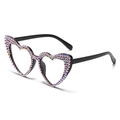 Occhiali da sole neri a forma di cuore con strass AB colorati e cerniere in metallo - Montatura nera lenti bianche con strass