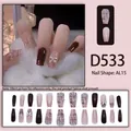 Detail of pink floral and glitter press-on nails with 3D bows and pearls - Dark Brown Pink Sequin Gradient Bow Pearl Style (D533)