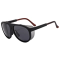 Occhiali da sole aviator oversize neri opachi con schermi laterali e aste marroni - Montatura Nera Lenti Grigio Nero